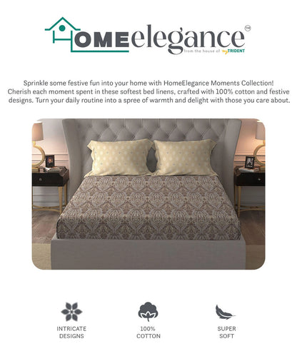 Moments Queen Bedsheet Set,Irene Mocha |120 TC Cotton