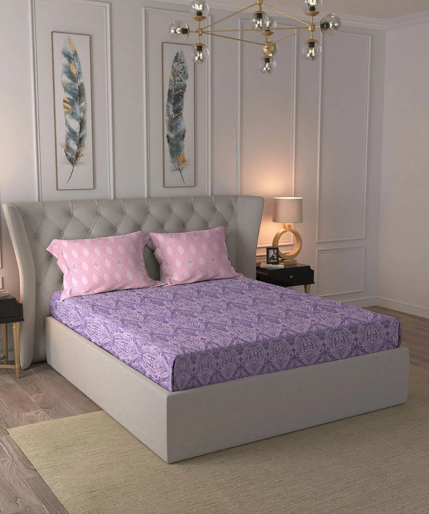 Moments Queen Bedsheet Set, Irene Purple |120 TC Cotton