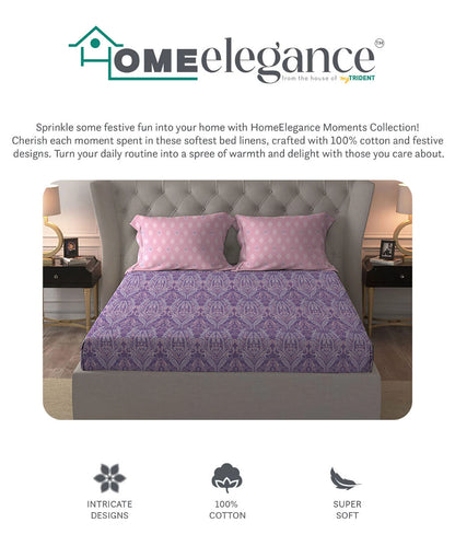 Moments Queen Bedsheet Set, Irene Purple |120 TC Cotton