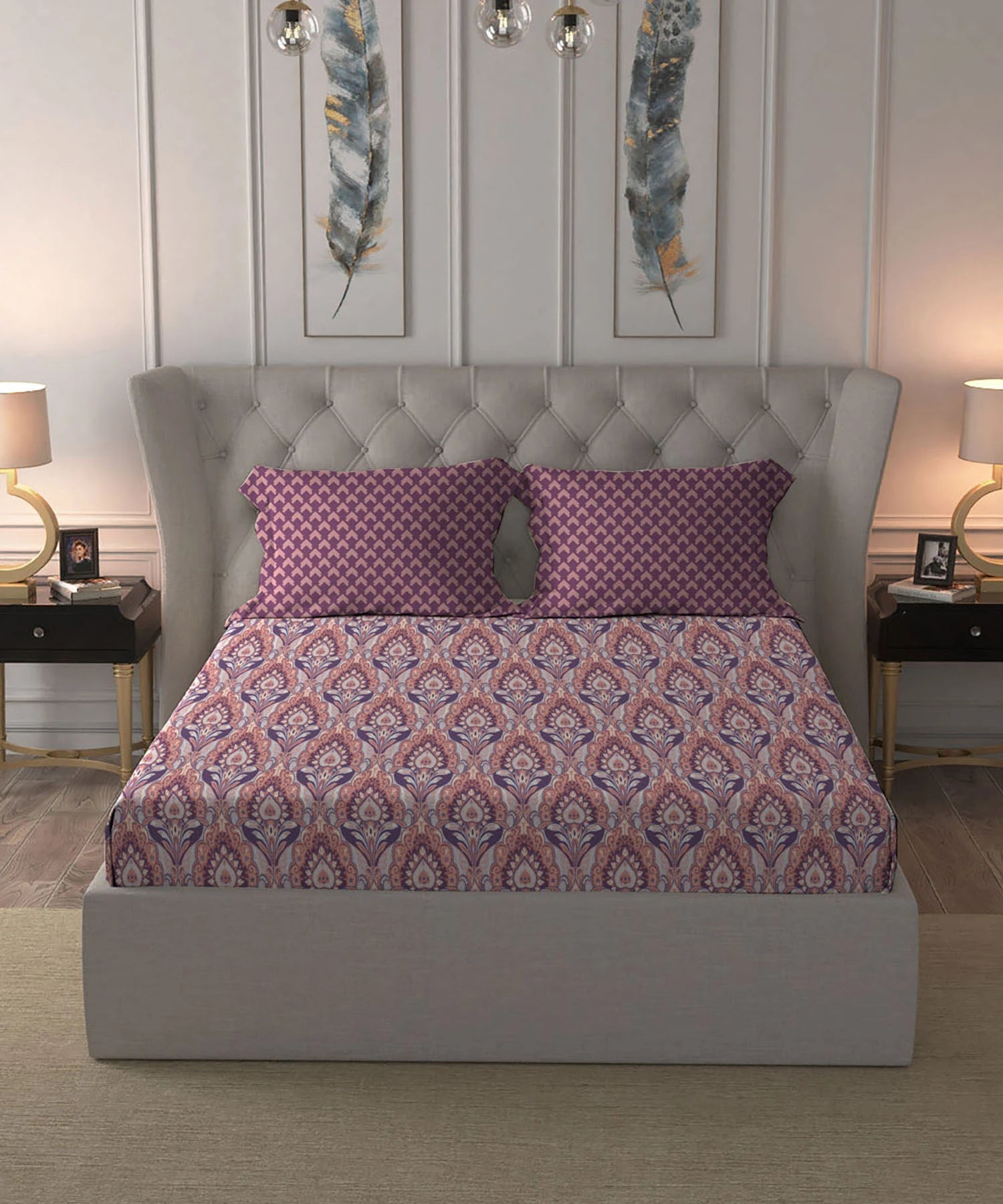 Moments Queen Bedsheet Set, Evelyn Mauve |120 TC Cotton