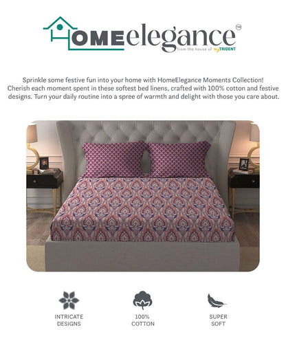 Moments Queen Bedsheet Set, Evelyn Mauve |120 TC Cotton