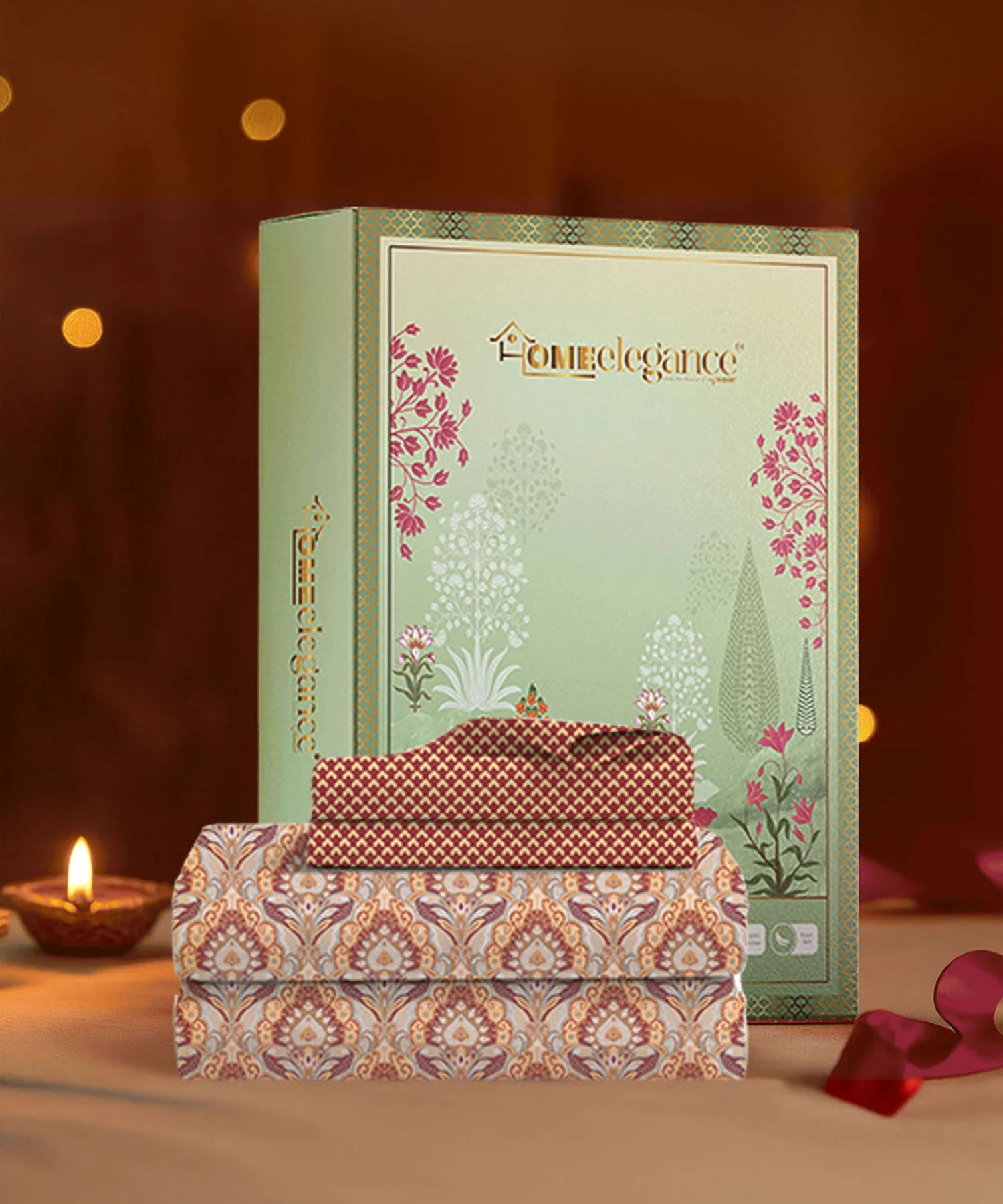 Moments Queen Bedsheet Set, Evelyn Mustard |120 TC Cotton