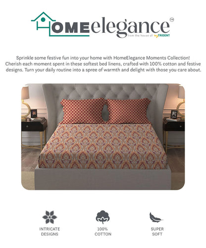 Moments Queen Bedsheet Set, Evelyn Mustard |120 TC Cotton