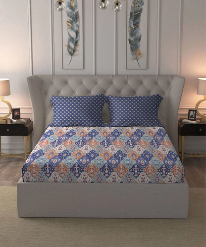 Moments Queen Bedsheet Set,Vivienne Blue|120 TC Cotton
