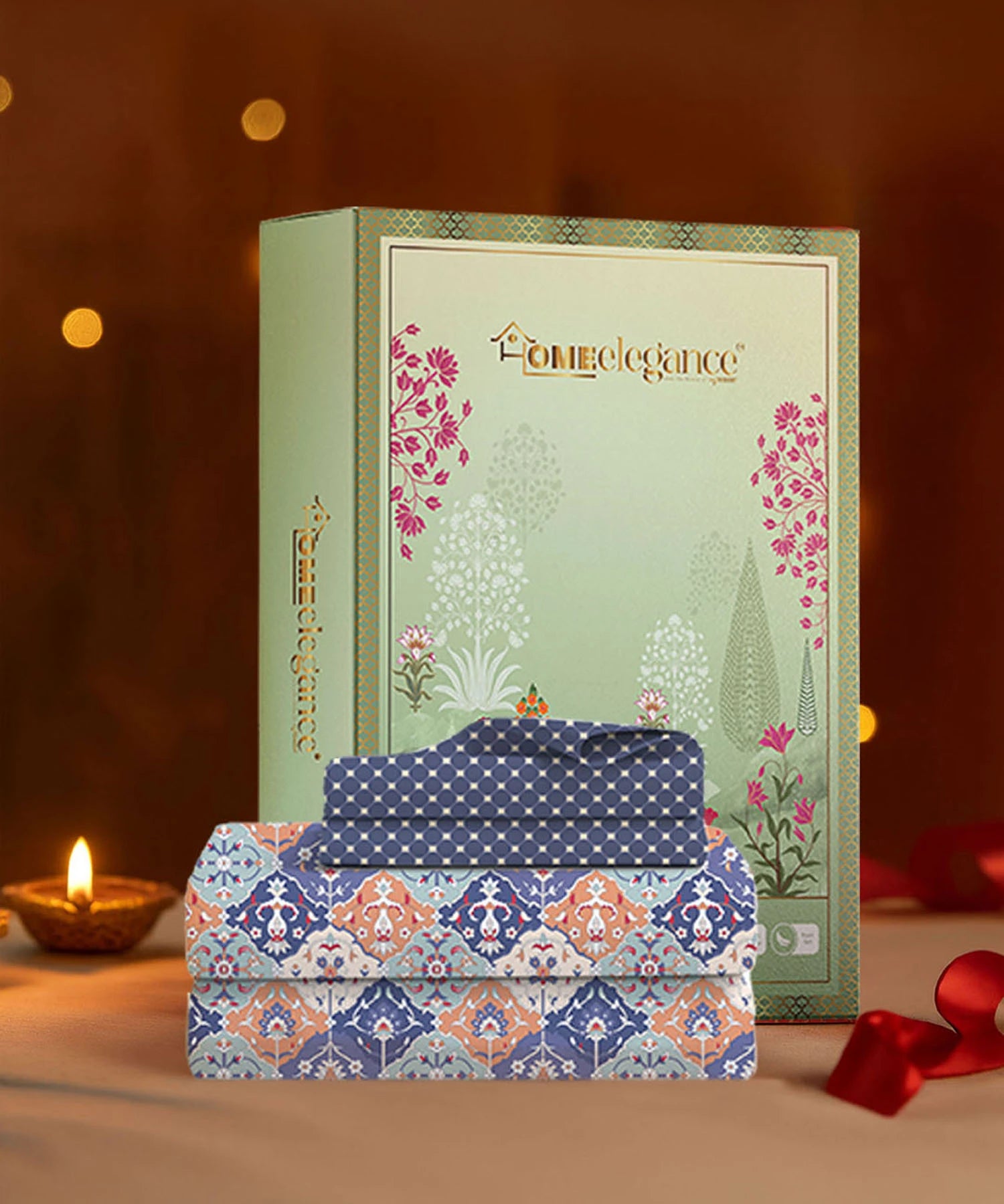 Moments Queen Bedsheet Set,Vivienne Blue|120 TC Cotton