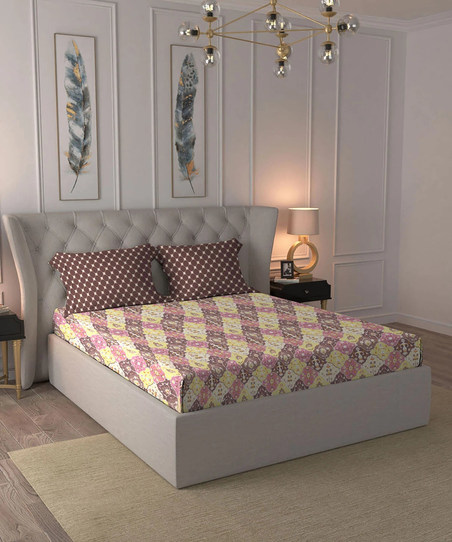 Moments Queen Bedsheet Set,Vivienne Brown|120 TC Cotton