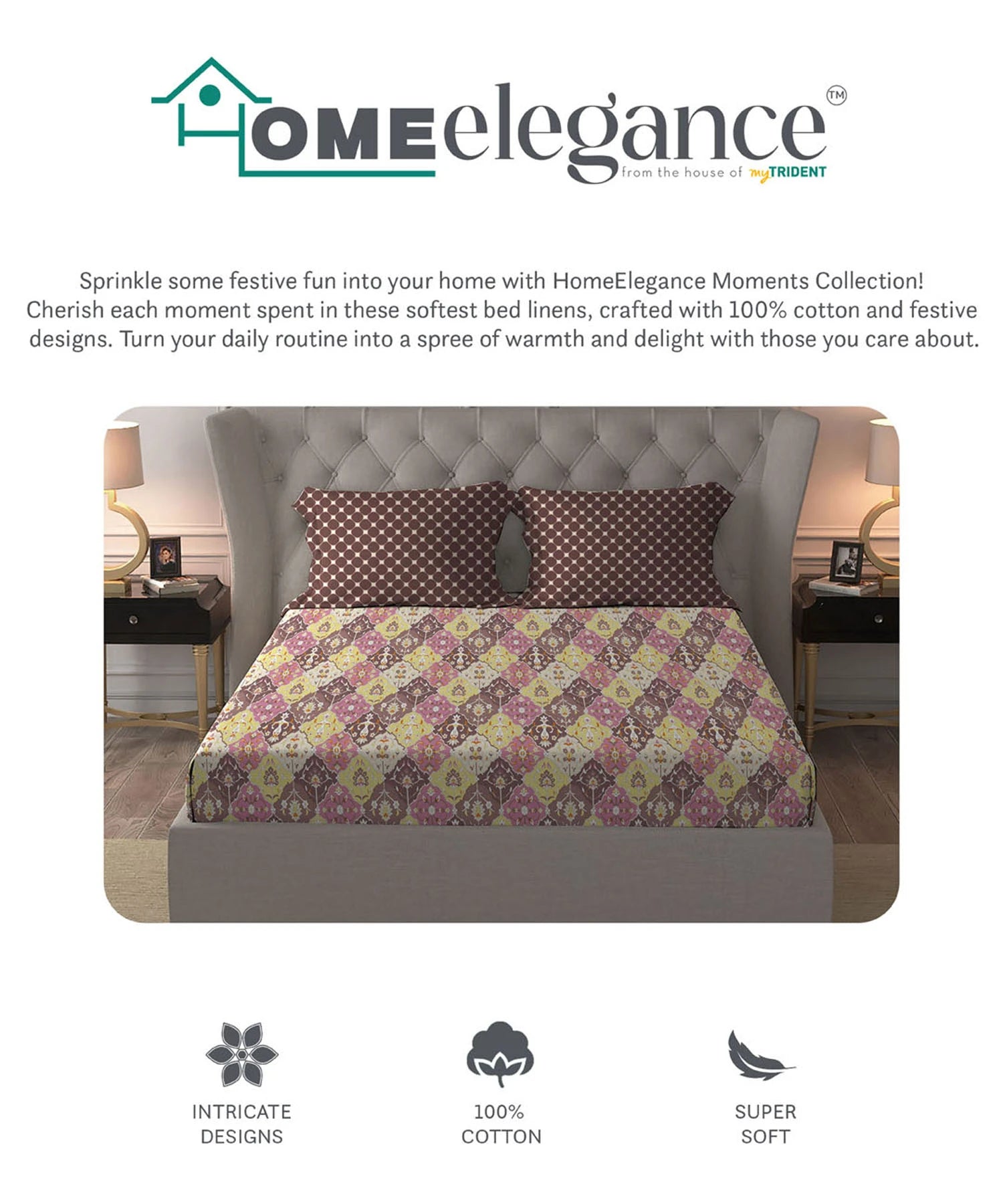 Moments Queen Bedsheet Set,Vivienne Brown|120 TC Cotton