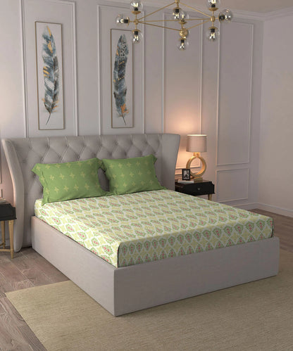 Moments Queen Bedsheet Set, Clara Green|120 TC Cotton