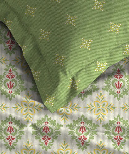 Moments Queen Bedsheet Set, Clara Green|120 TC Cotton