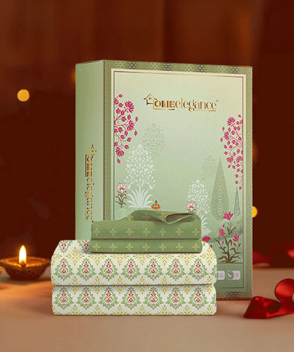 Moments Queen Bedsheet Set, Clara Green|120 TC Cotton