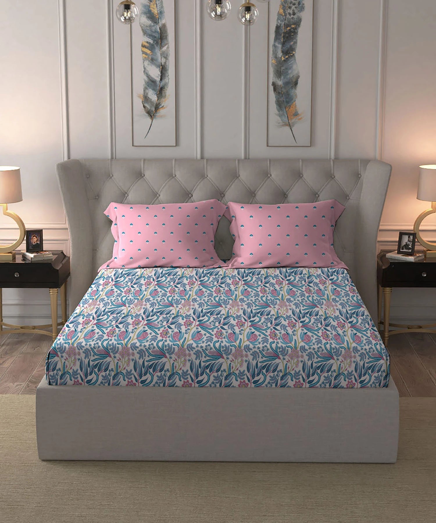 Moments Queen Bedsheet Set,Reverie Pink|120 TC Cotton