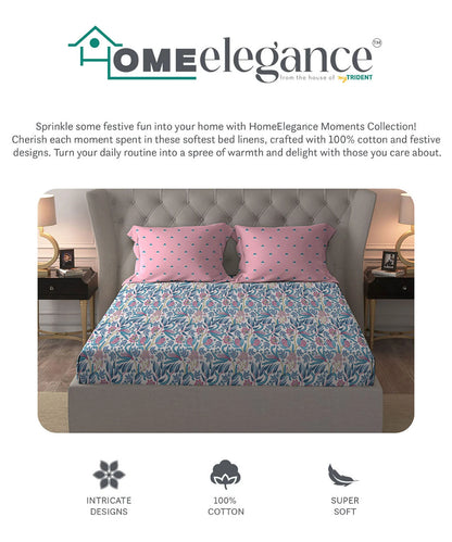 Moments Queen Bedsheet Set,Reverie Pink|120 TC Cotton