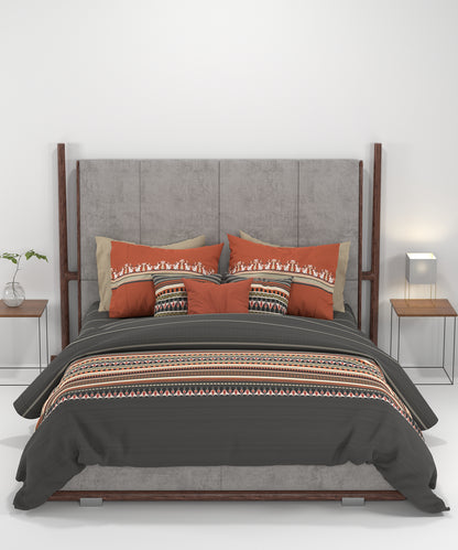 Carnival Gold Art Deco King Bedsheet, Athena Charcoal| 144 TC Cotton| 2 Pillow Covers