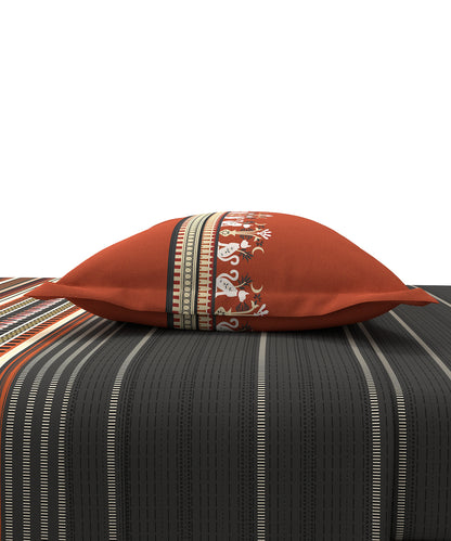 Carnival Gold Art Deco King Bedsheet, Athena Charcoal| 144 TC Cotton| 2 Pillow Covers
