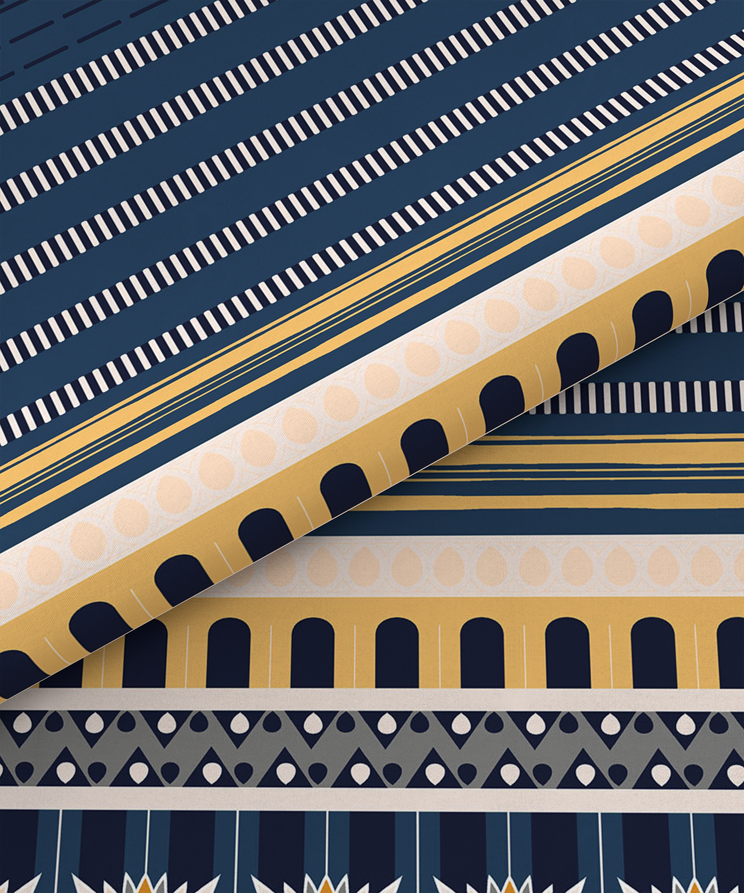 Carnival Gold Art Deco King Bedsheet, Athena Navy| 144 TC Cotton| 2 Pillow Covers