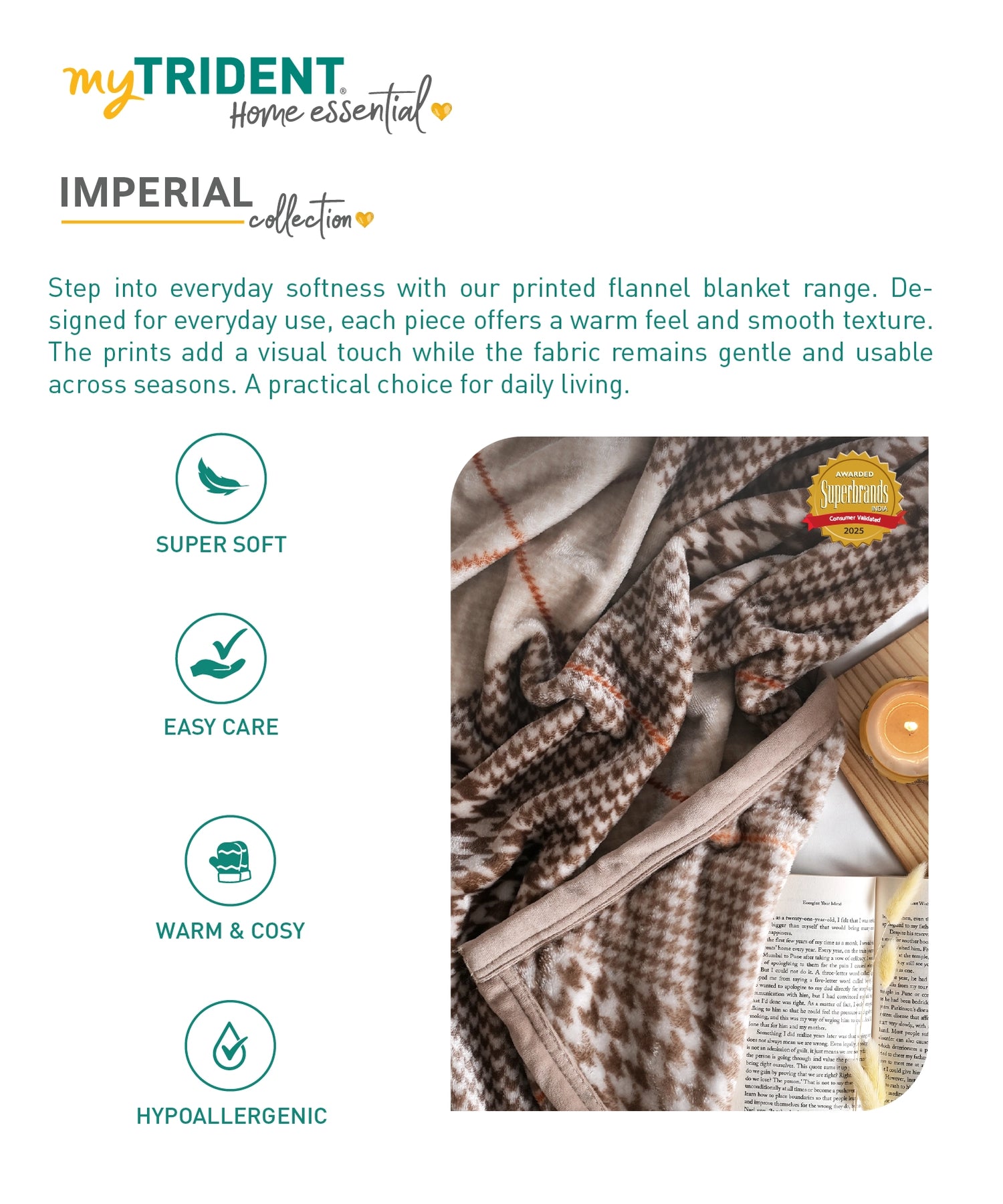 Home Essential Imperial Single Blanket, Estele| 290GSM Polyster
