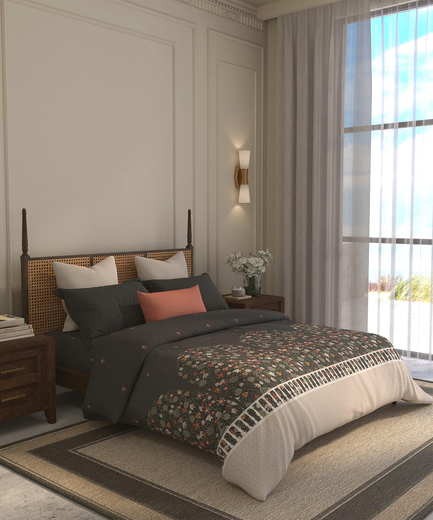 Home Essential  Suzani King Bedsheet, Angan Phool|144TC Cotton| 2 Pillow Covers