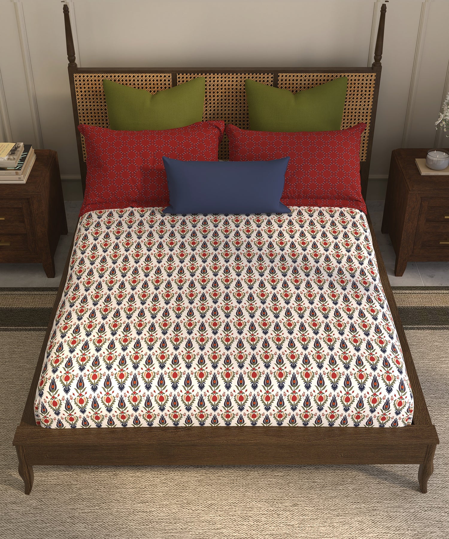 Home Essential  Suzani King Bedsheet, Bhar|144TC Cotton| 2 Pillow Covers
