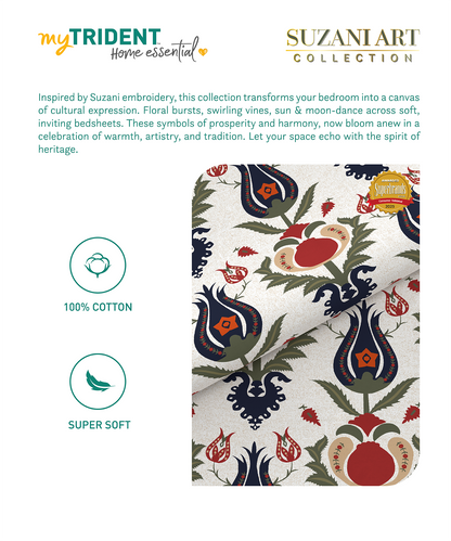 Home Essential  Suzani King Bedsheet, Bhar|144TC Cotton| 2 Pillow Covers