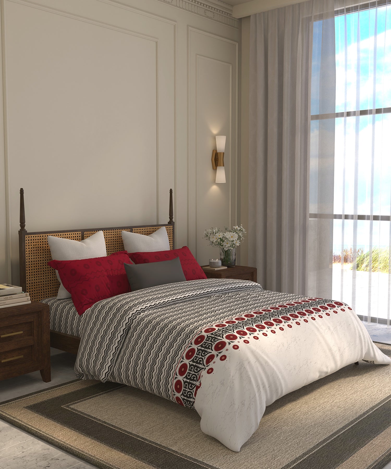 Home Essential  Suzani King Bedsheet, Chaand Bagh|144TC Cotton| 2 Pillow Covers