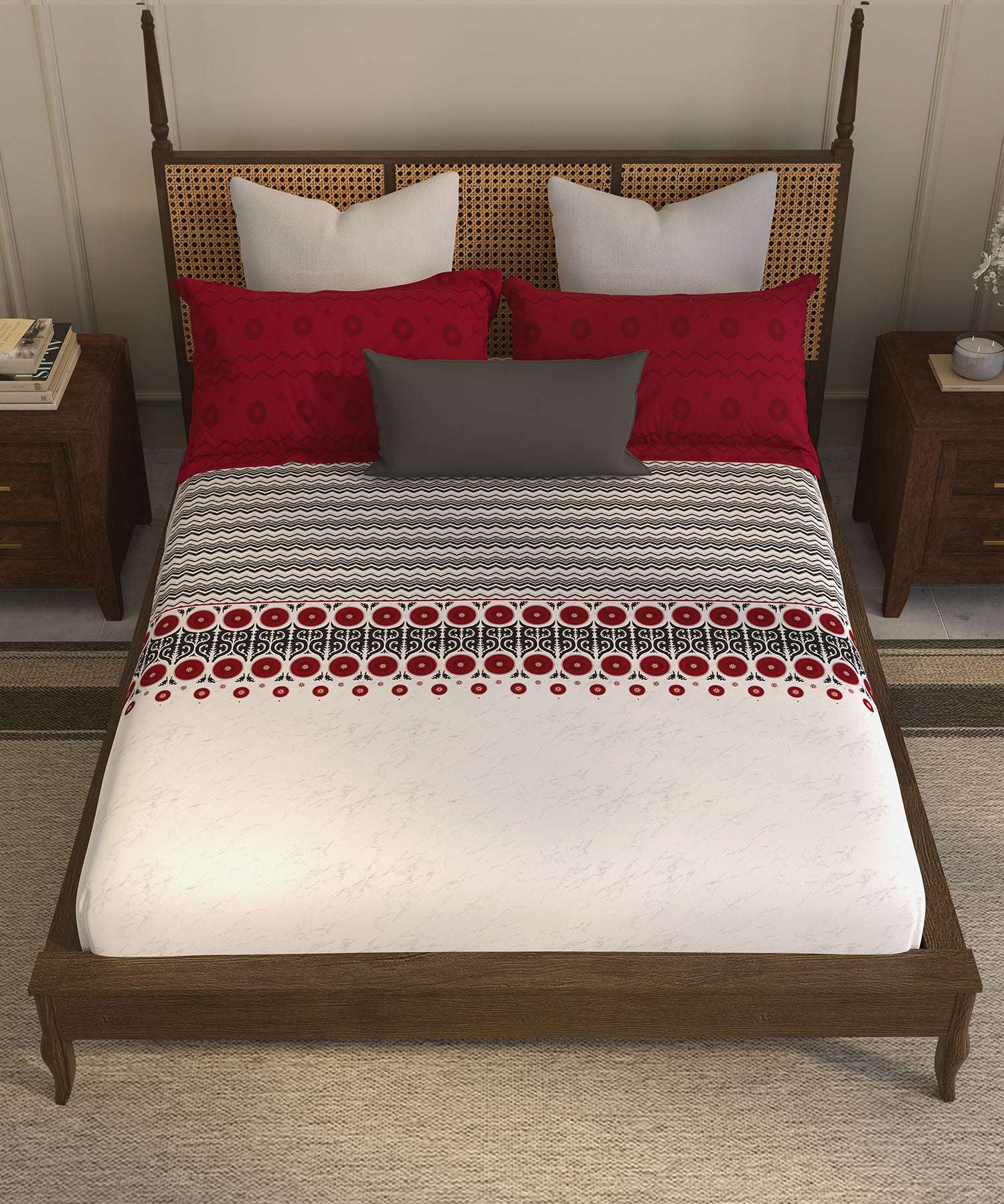 Home Essential  Suzani King Bedsheet, Chaand Bagh|144TC Cotton| 2 Pillow Covers