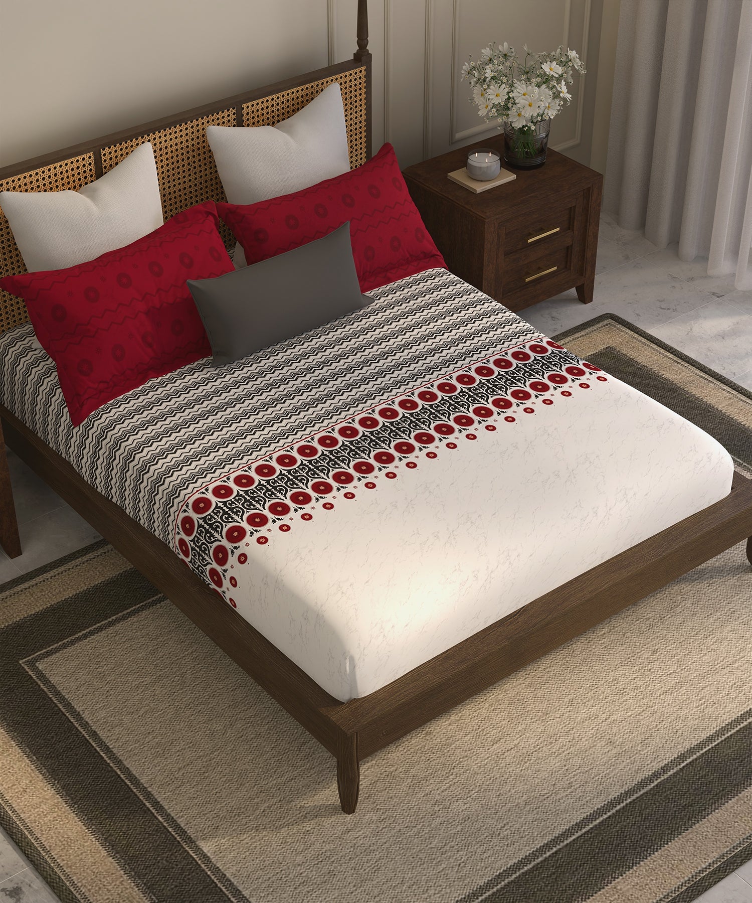 Home Essential  Suzani King Bedsheet, Chaand Bagh|144TC Cotton| 2 Pillow Covers