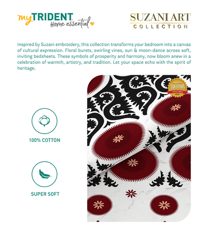 Home Essential  Suzani King Bedsheet, Chaand Bagh|144TC Cotton| 2 Pillow Covers