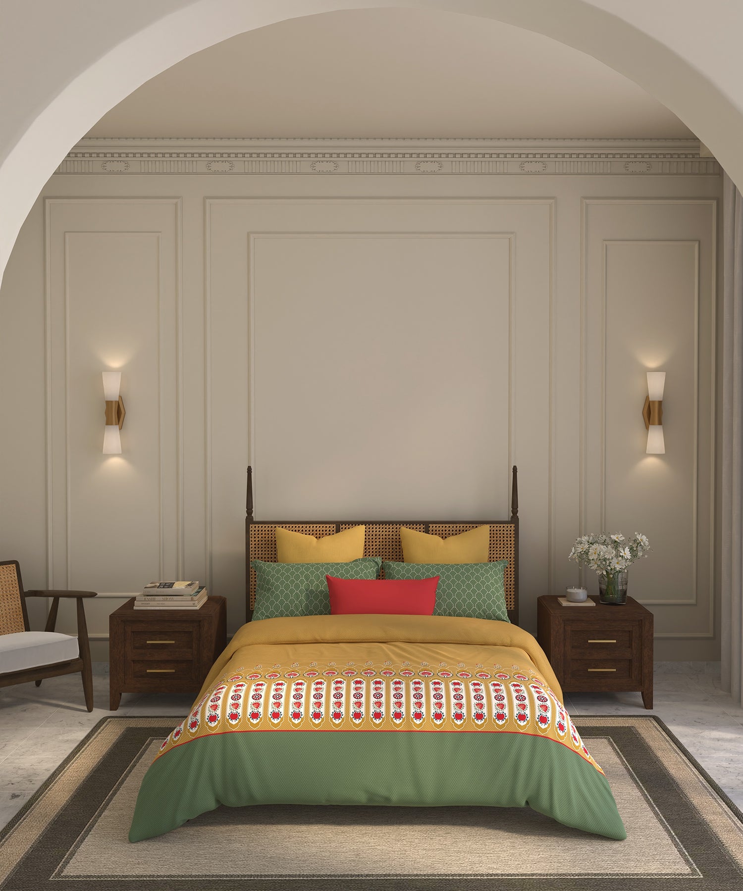 Home Essential  Suzani King Bedsheet, Khush Rang|144TC Cotton| 2 Pillow Covers