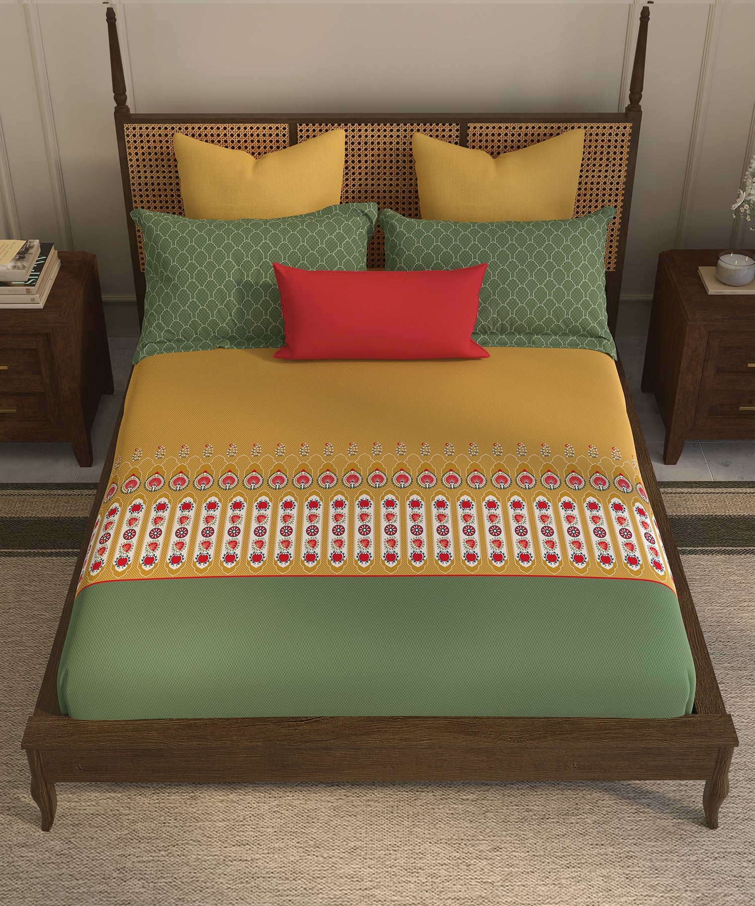 Home Essential  Suzani King Bedsheet, Khush Rang|144TC Cotton| 2 Pillow Covers