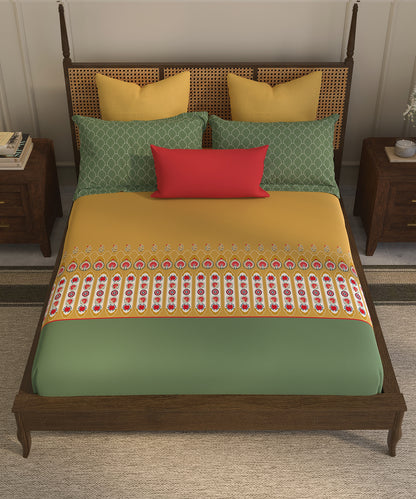 Home Essential  Suzani King Bedsheet, Khush Rang|144TC Cotton| 2 Pillow Covers