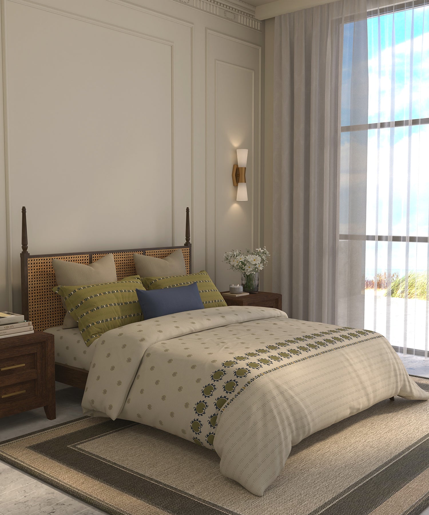 Home Essential  Suzani King Bedsheet, Nagma|144TC Cotton| 2 Pillow Covers