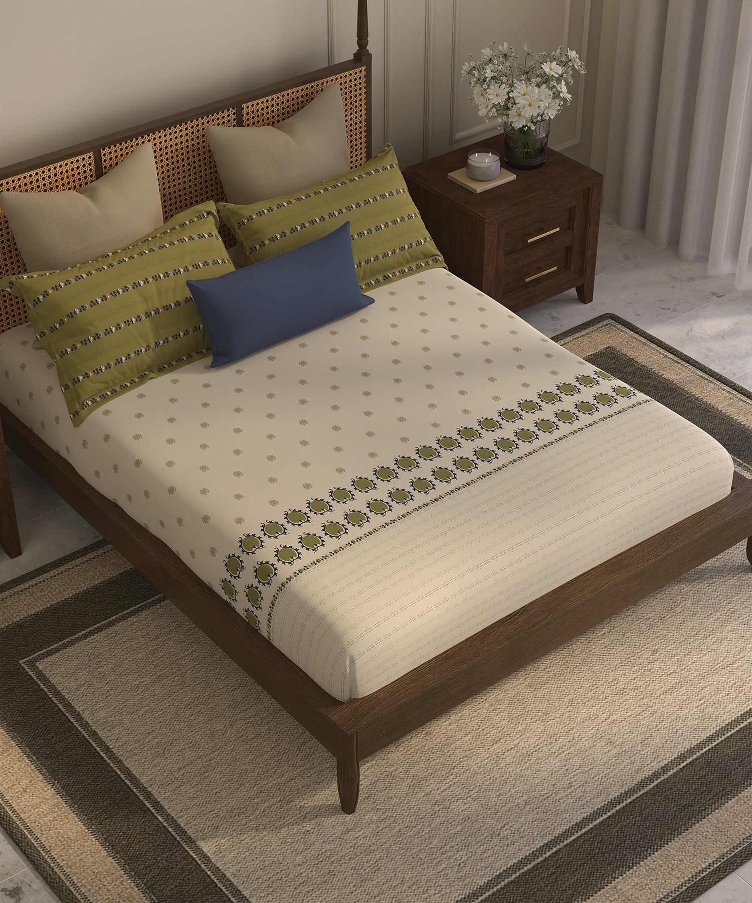 Home Essential  Suzani King Bedsheet, Nagma|144TC Cotton| 2 Pillow Covers