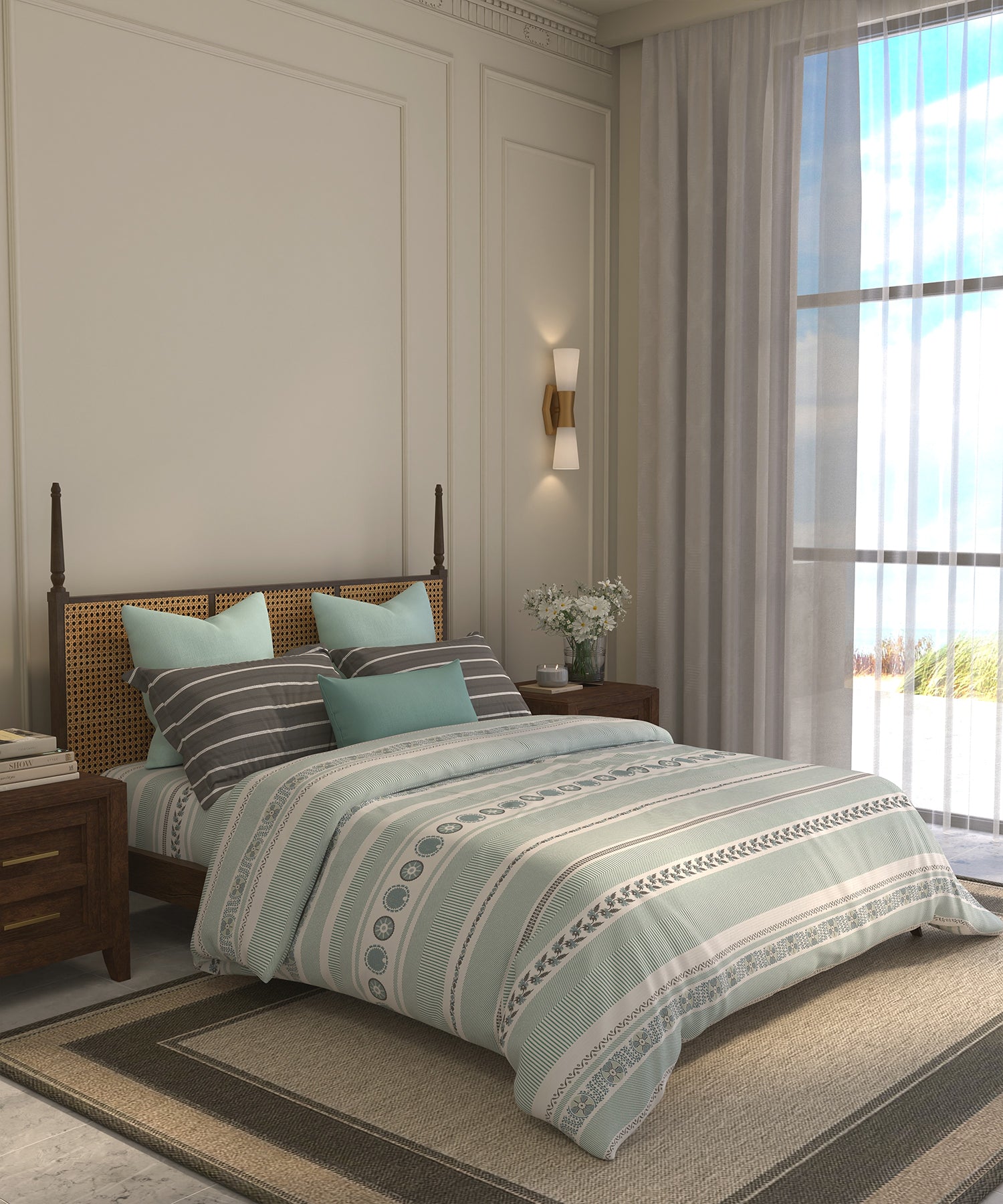 Home Essential  Suzani King Bedsheet, Naqsh|144TC Cotton| 2 Pillow Covers