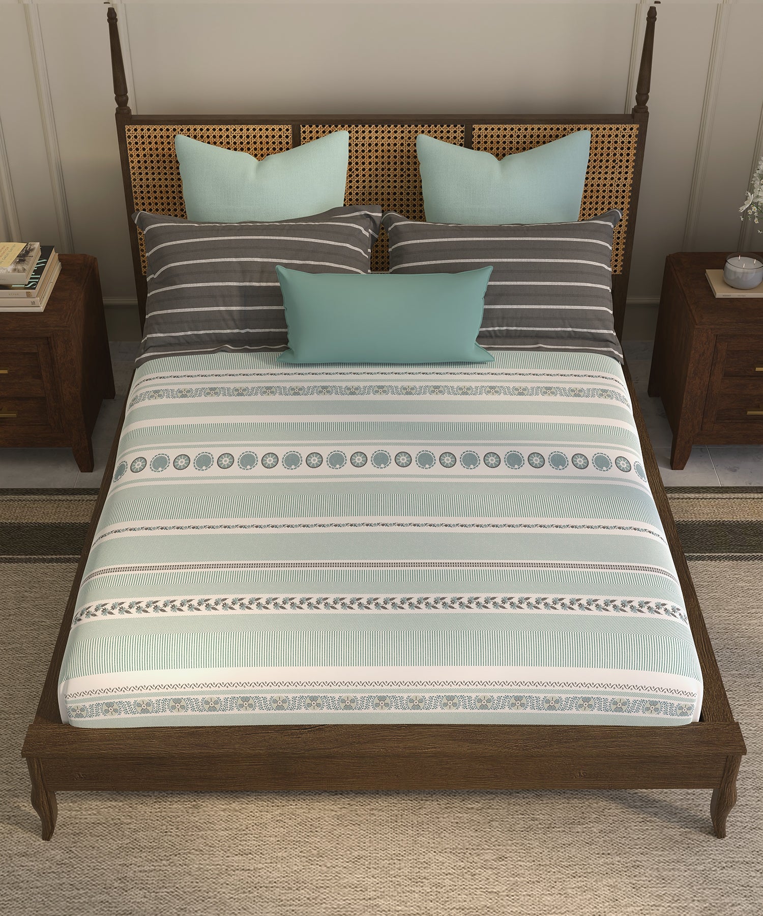 Home Essential  Suzani King Bedsheet, Naqsh|144TC Cotton| 2 Pillow Covers