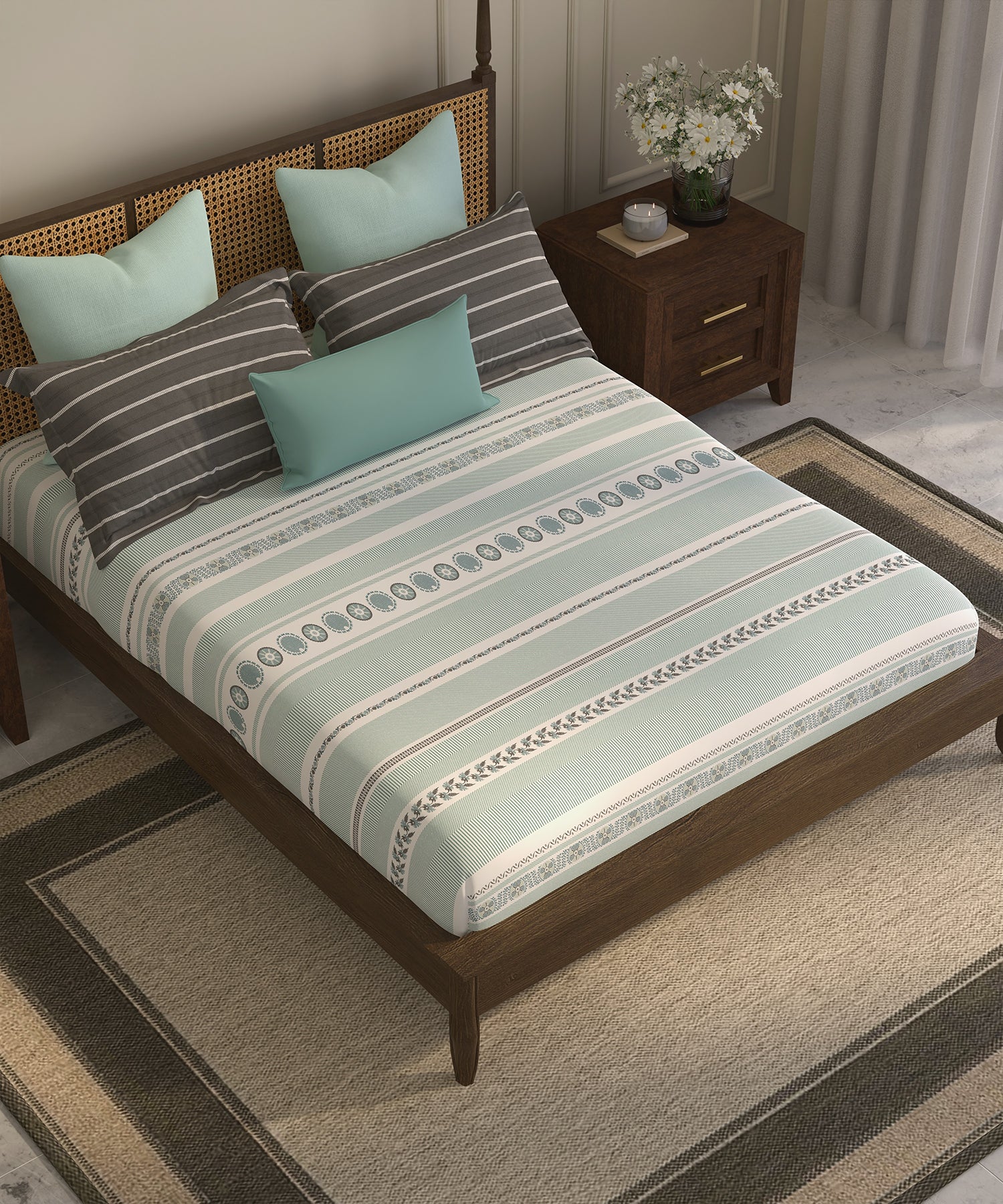 Home Essential  Suzani King Bedsheet, Naqsh|144TC Cotton| 2 Pillow Covers