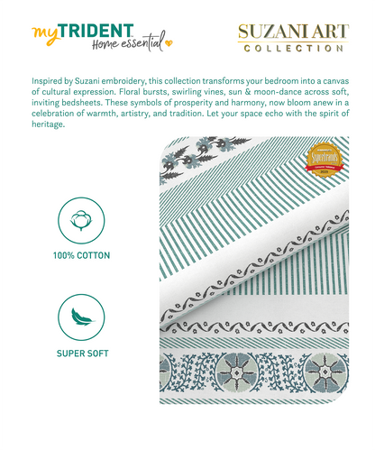 Home Essential  Suzani King Bedsheet, Naqsh|144TC Cotton| 2 Pillow Covers