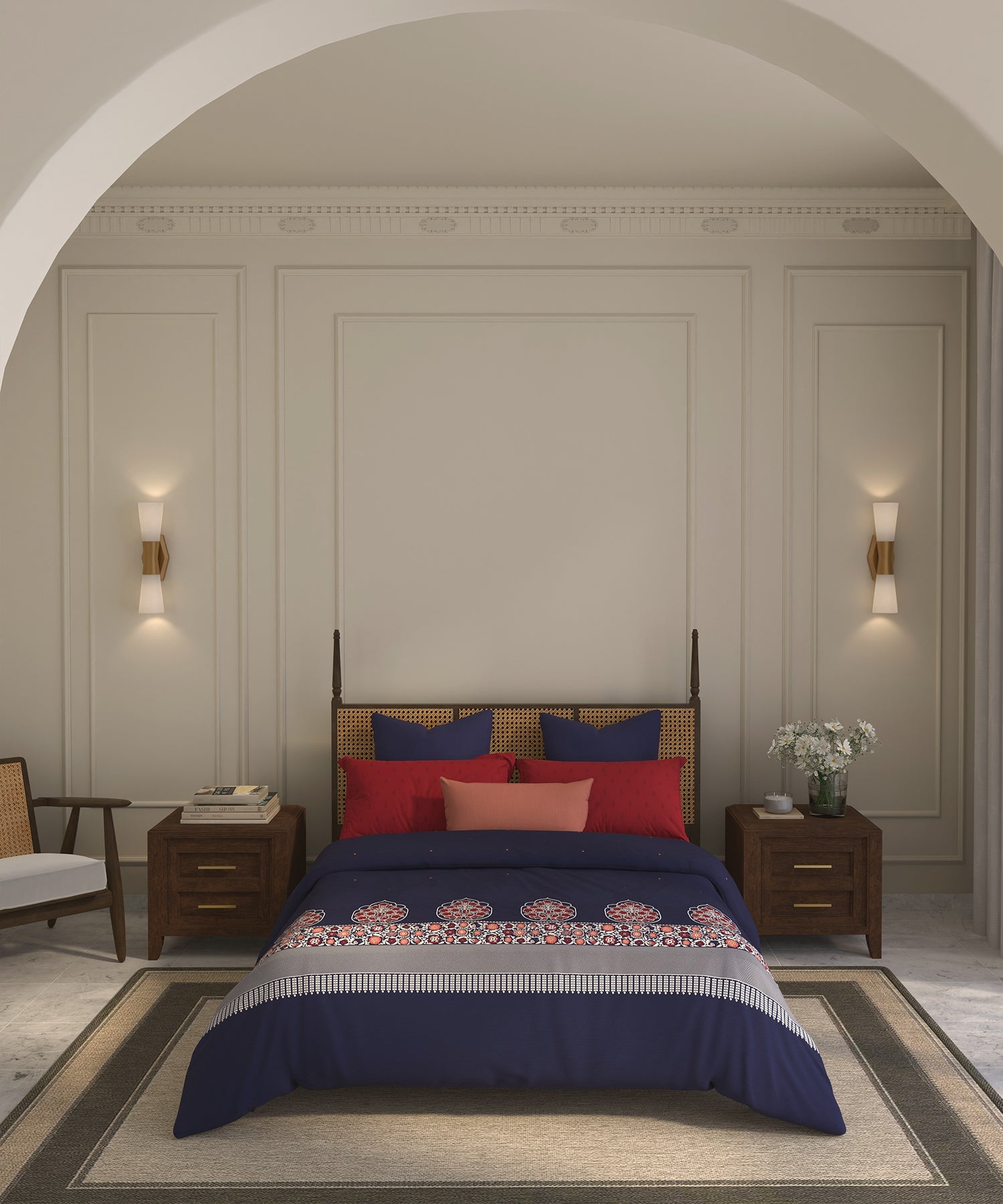 Home Essential  Suzani King Bedsheet, Neel Tara|144TC Cotton| 2 Pillow Covers