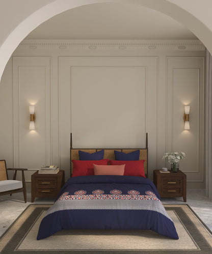 Home Essential  Suzani King Bedsheet, Neel Tara|144TC Cotton| 2 Pillow Covers