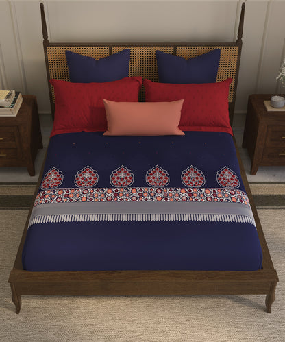 Home Essential  Suzani King Bedsheet, Neel Tara|144TC Cotton| 2 Pillow Covers