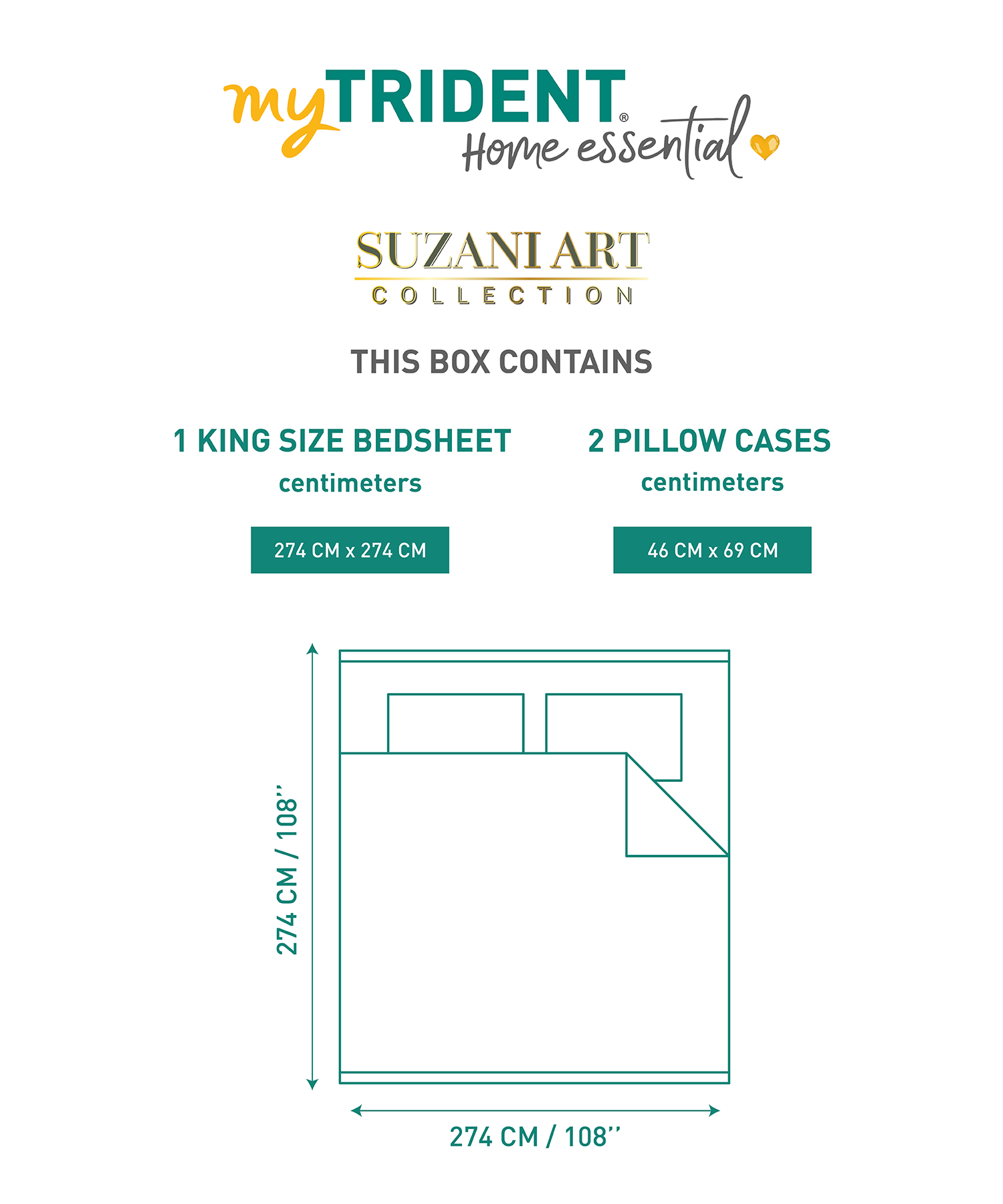 Home Essential  Suzani King Bedsheet, Neel Tara|144TC Cotton| 2 Pillow Covers