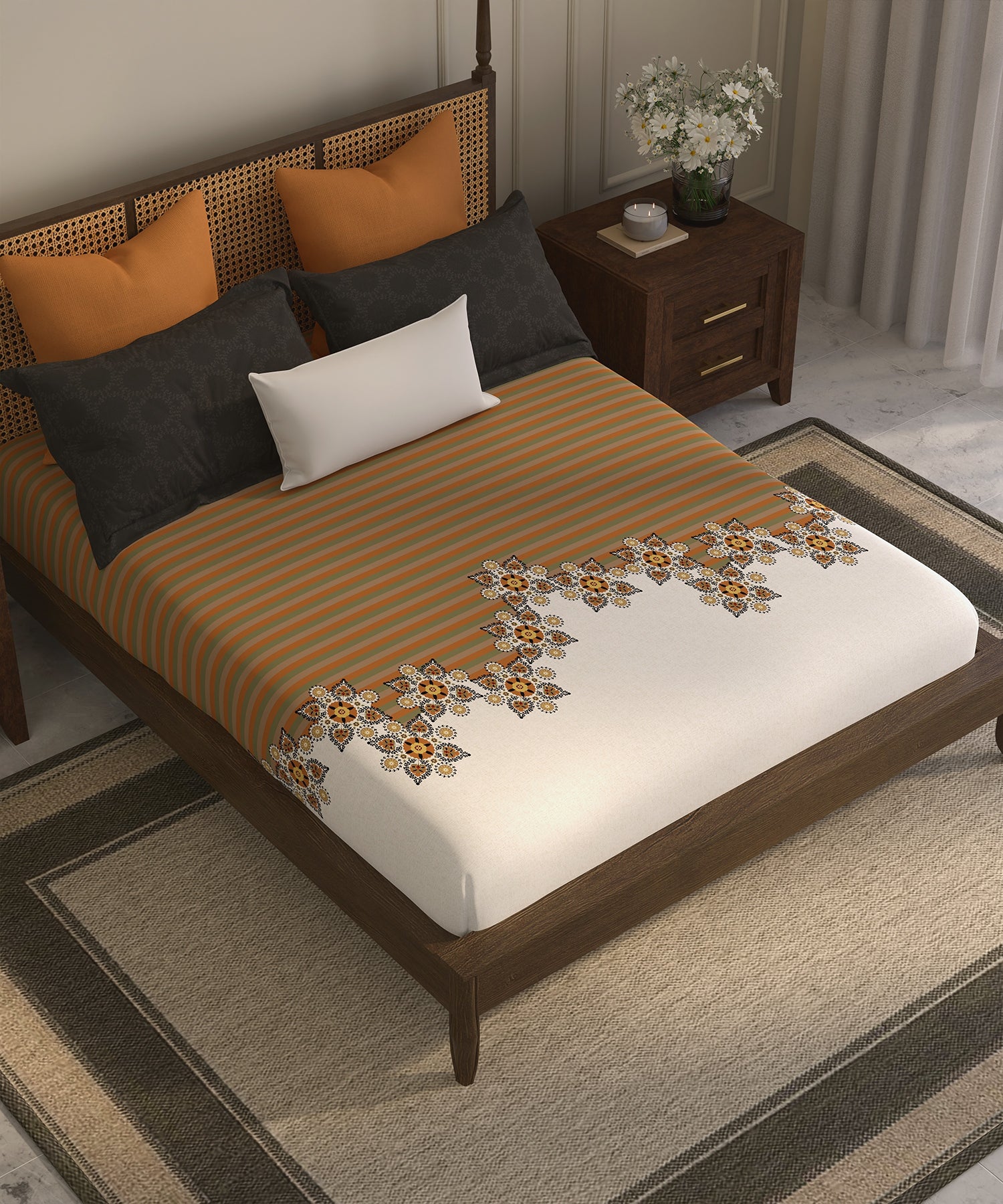 Home Essential  Suzani King Bedsheet, Silsila|144TC Cotton| 2 Pillow Covers