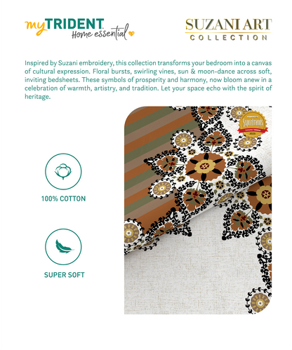 Home Essential  Suzani King Bedsheet, Silsila|144TC Cotton| 2 Pillow Covers