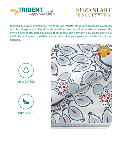 Home Essential  Suzani King Bedsheet, Vata Stuti|144TC Cotton| 2 Pillow Covers