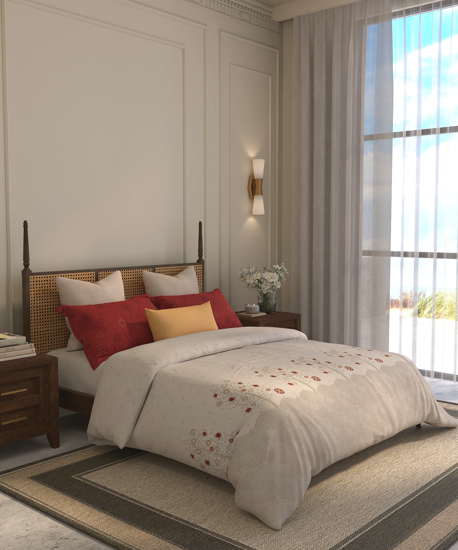 Home Essential  Suzani King Bedsheet, Zulfiyan|144TC Cotton| 2 Pillow Covers