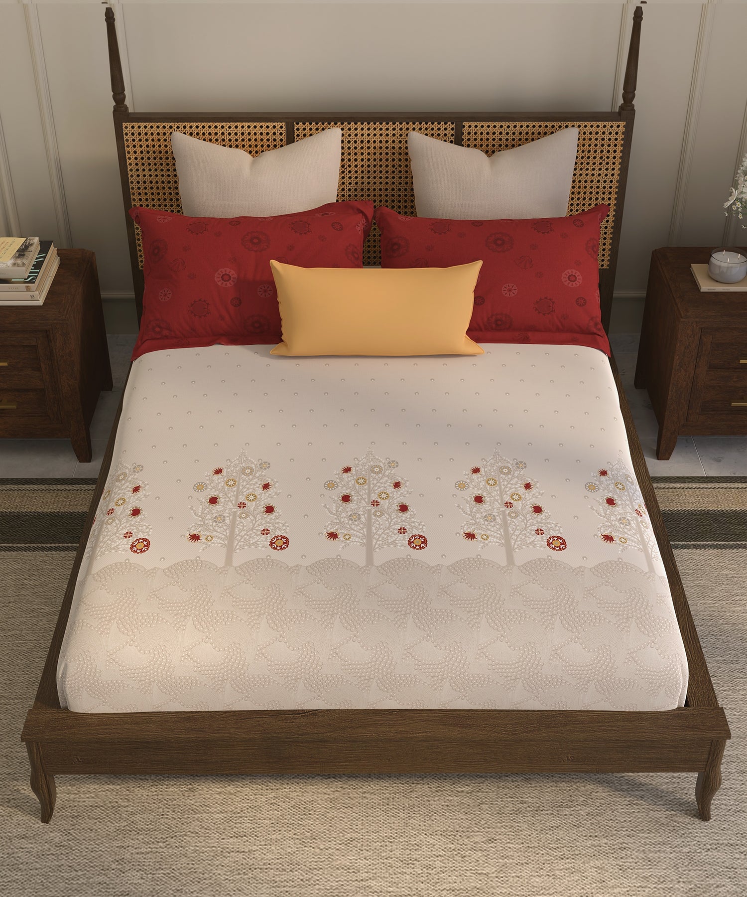 Home Essential  Suzani King Bedsheet, Zulfiyan|144TC Cotton| 2 Pillow Covers