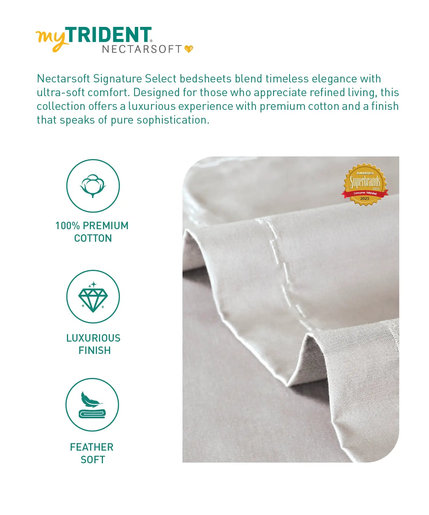 Nectarsoft Signature Select King Bedsheet Set, Pebble|400 TC Cotton| 2 Pillow Covers