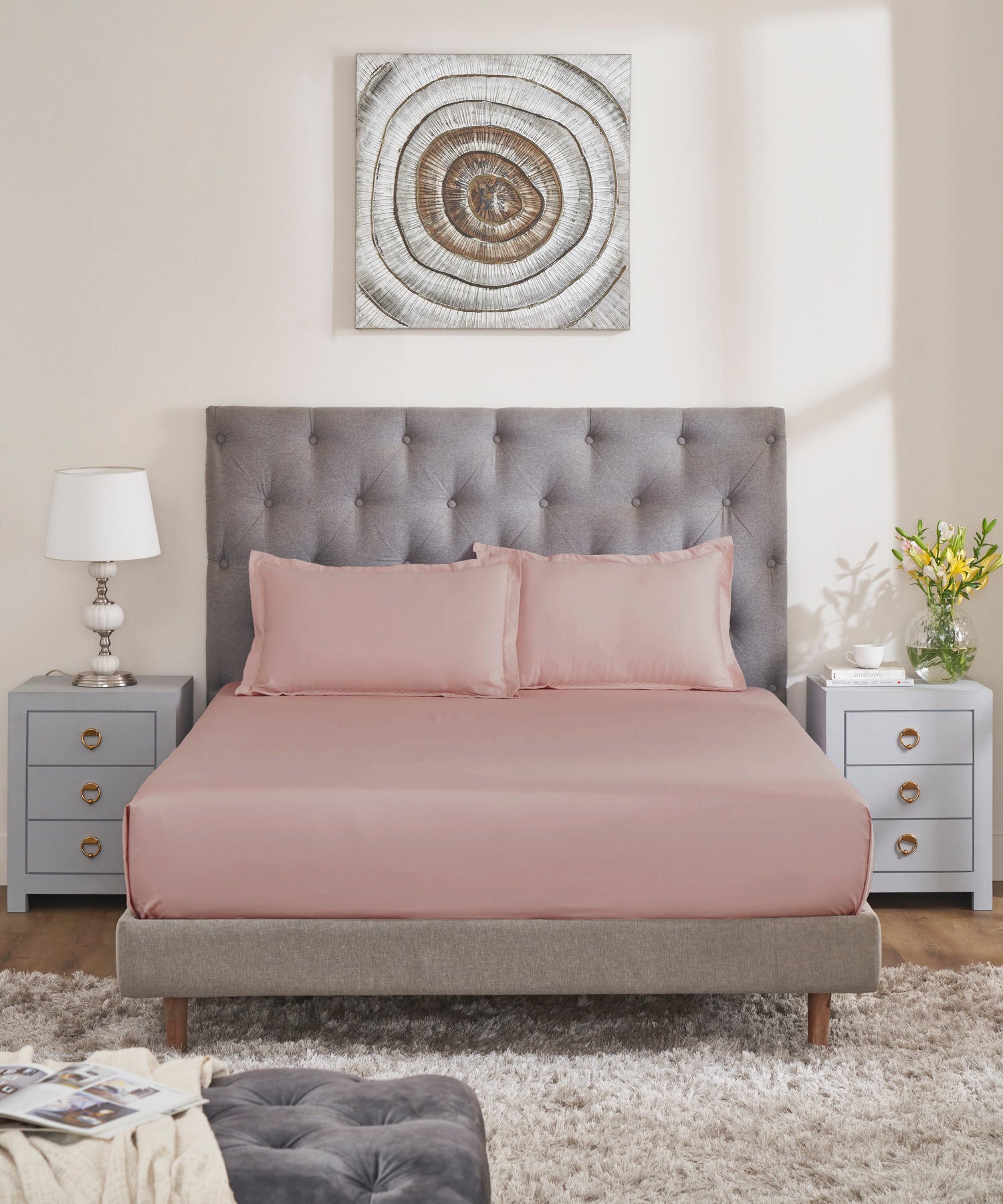 Nectarsoft Signature Select King Bedsheet Set, Blush|400 TC Cotton| 2 Pillow Covers