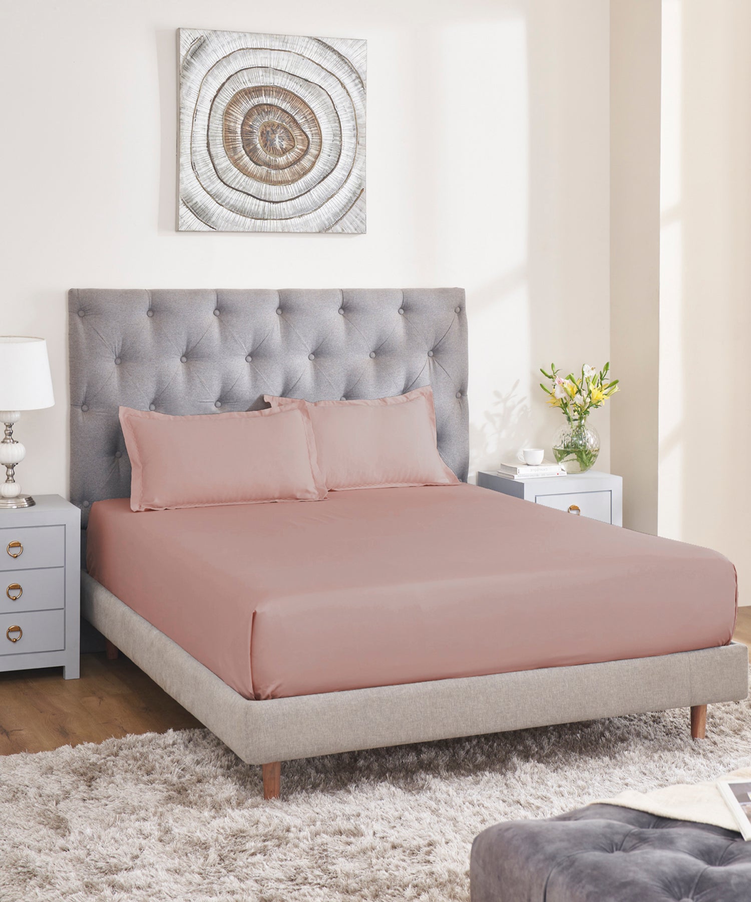 Nectarsoft Signature Select King Bedsheet Set, Blush|400 TC Cotton| 2 Pillow Covers