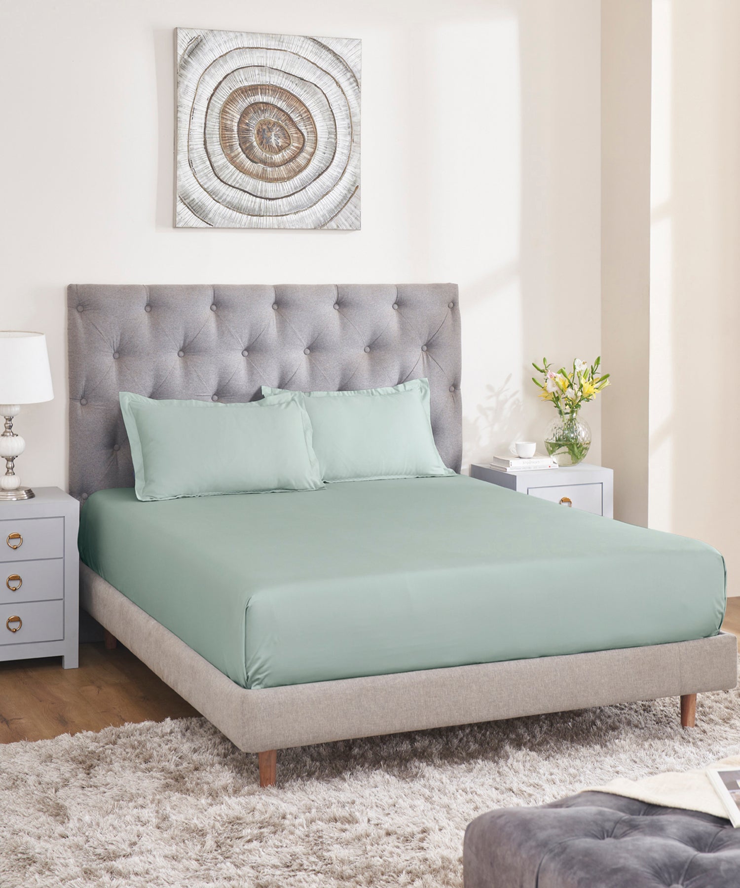 Nectarsoft Signature Select King Bedsheet Set, Wasabi|400 TC Cotton| 2 Pillow Covers