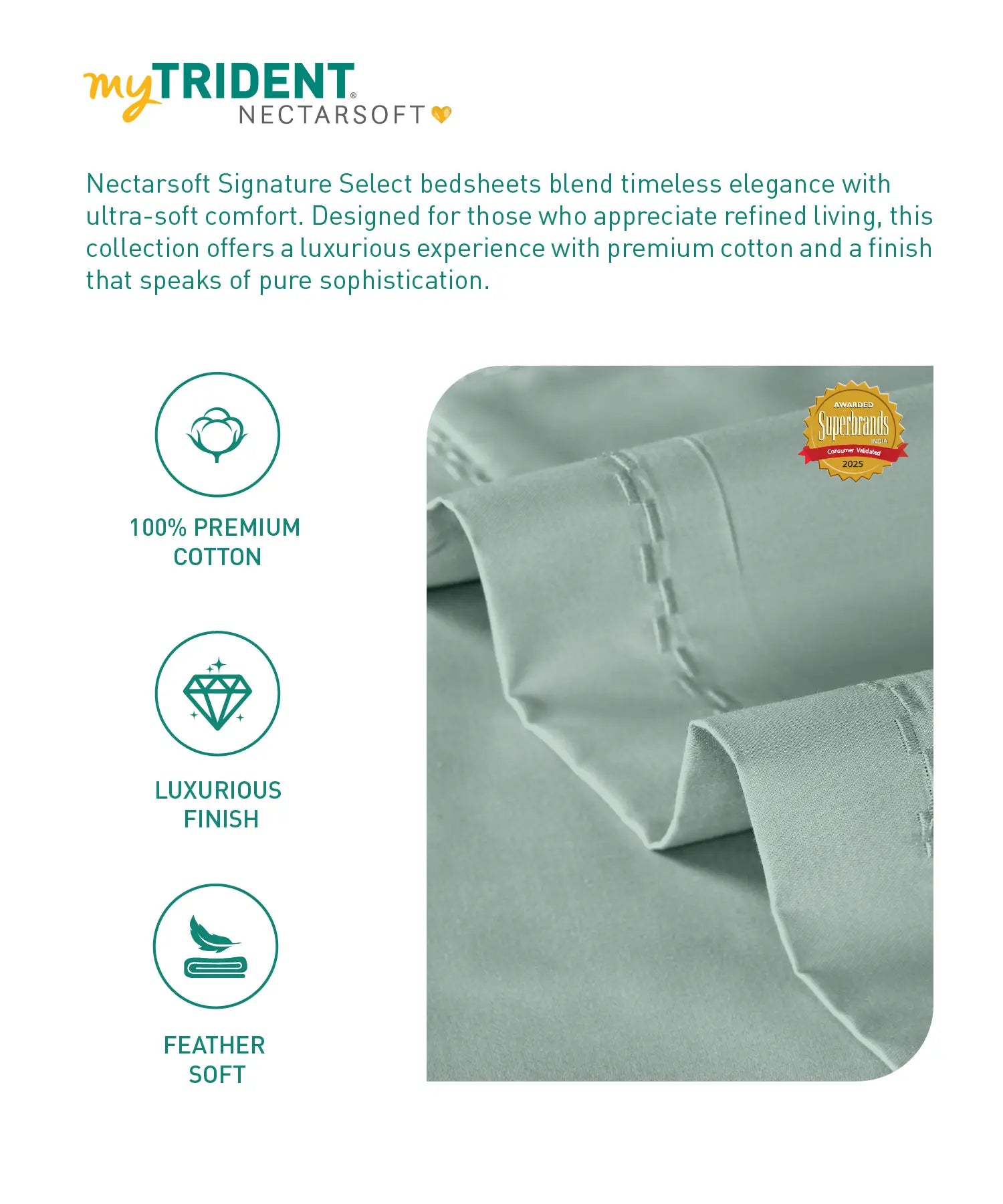 Nectarsoft Signature Select King Bedsheet Set, Wasabi|400 TC Cotton| 2 Pillow Covers